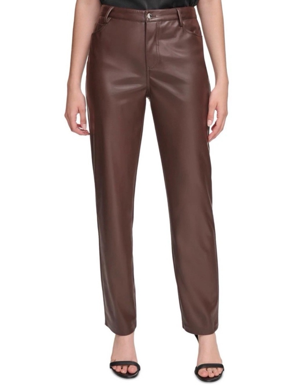 Calvin Klein Coffee Bean Brown Faux Leather Pants Sz 6 NWT